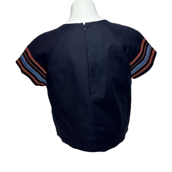 Brooks Brothers NWT navy blue tailored short sleeve top with embroidered sleeves - Picture 5 of 13